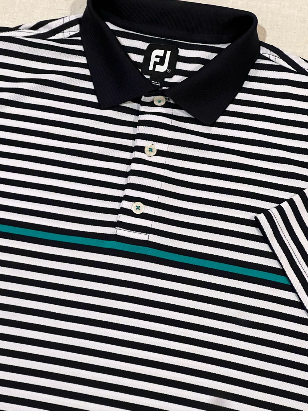 FootJoy Men’s XL Golf Polo Navy White Striped Teal Accent Performance Shirt FJ